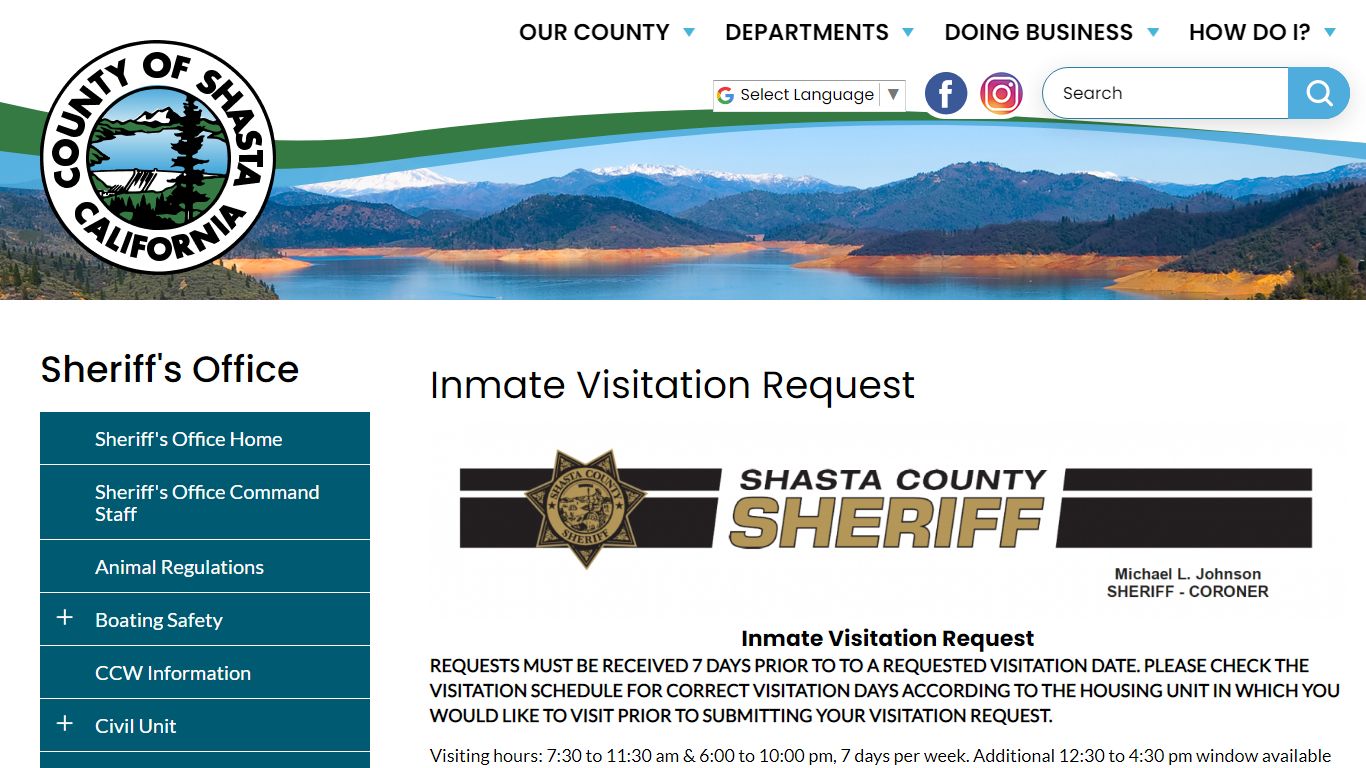 Inmate Visitation Request | Shasta County California