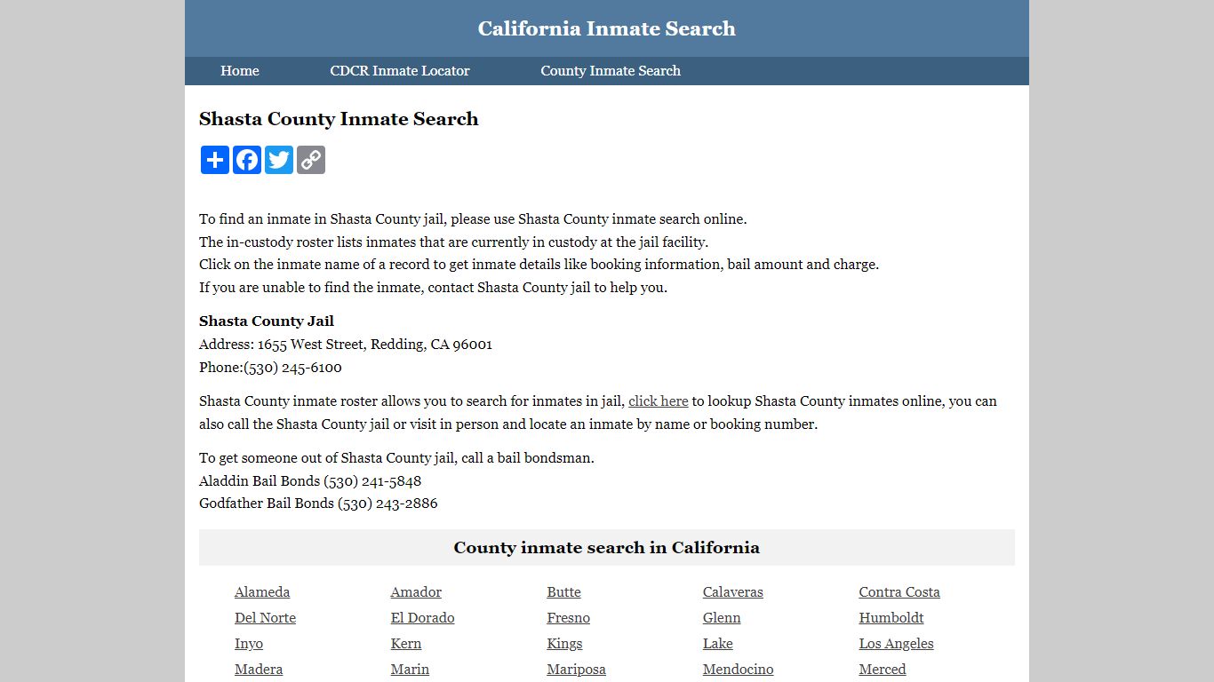 Shasta County Inmate Search